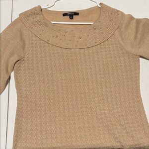 Briggs New York Beige Sweater with Embellished Neckline